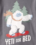 Toddler Boy Yeti Print 100% Cotton Long-Sleeve Snug Fit 4-Piece Pajamas - Grey/Green, image 2 of 5 slides