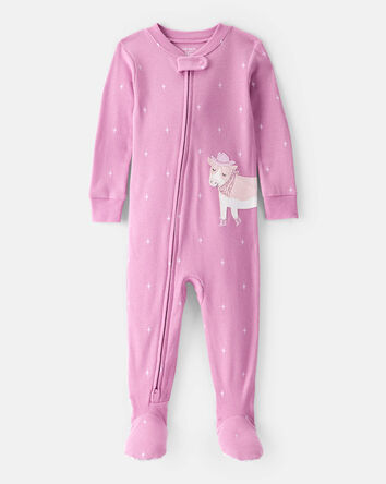 Baby Girl Cowgirl Print 100% Cotton Long-Sleeve 2-Way Zip 1-Piece Pajamas - Pink, 