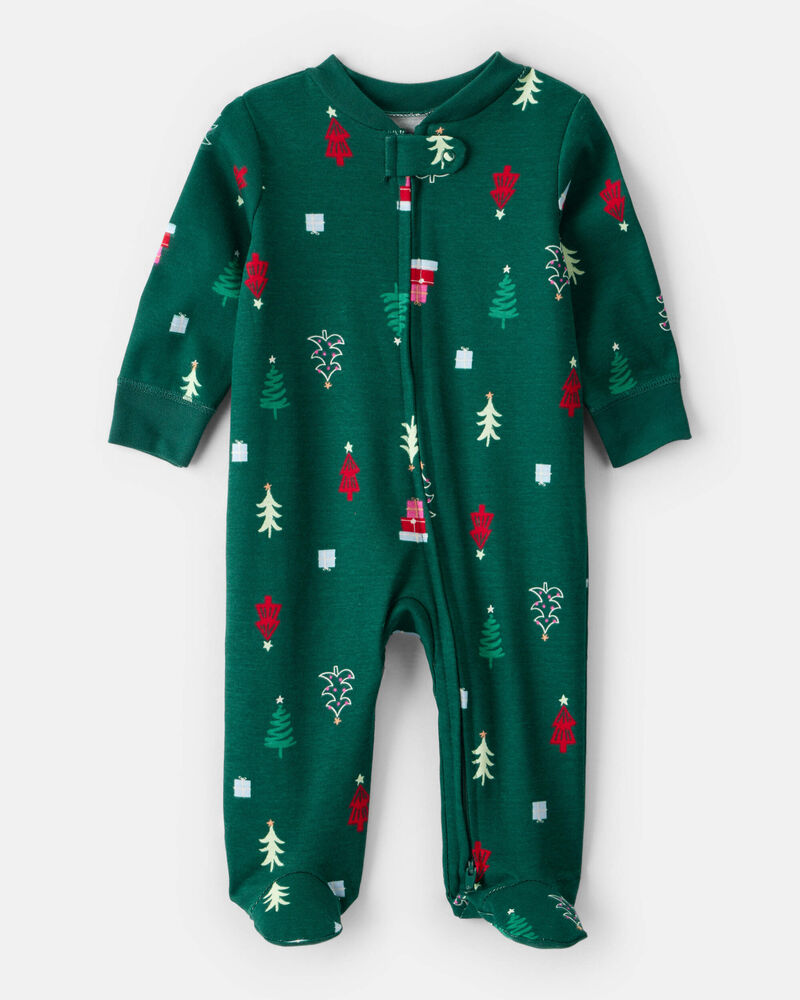 Baby 2-Pack Christmas 100% Cotton Snug Fit 2-Way Zip Sleep & Play Pajamas -Green/White, image 5 of 7 slides