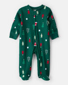 Baby 2-Pack Christmas 100% Cotton Snug Fit 2-Way Zip Sleep & Play Pajamas -Green/White, image 5 of 7 slides