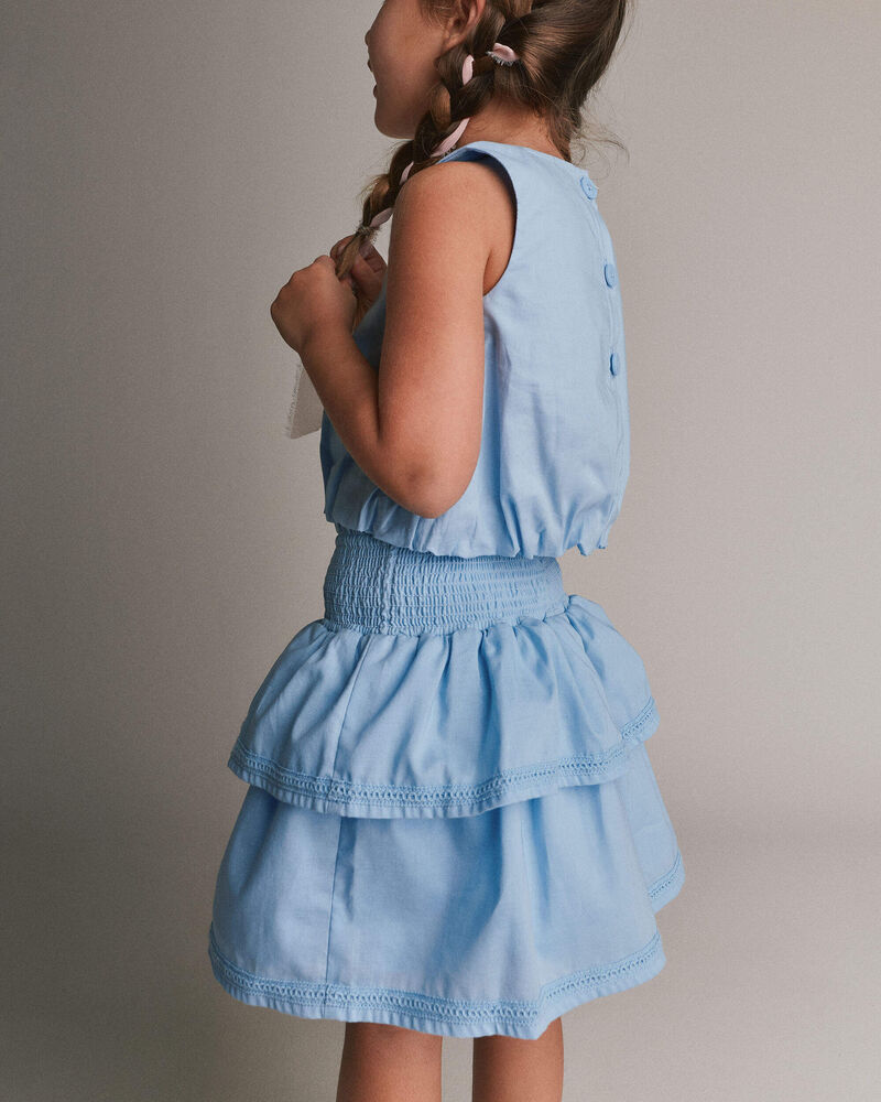 Toddler Girl Smocked Tiered Skirt - Blue, image 5 of 6 slides