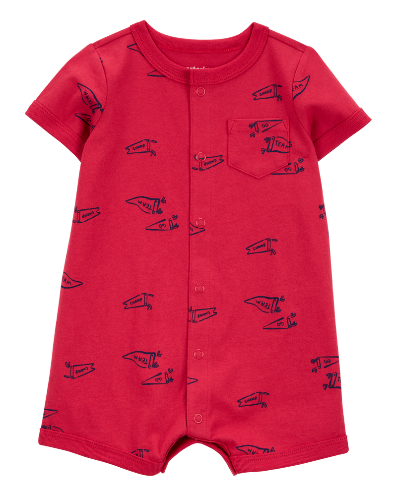 Baby Boy Printed Short-Sleeve Romper - Red, image 1 of 3 slides