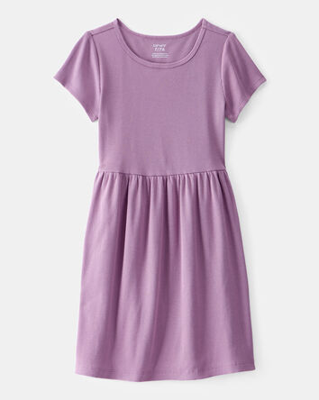Girls Ribbed Short-Sleeve Dress - Purple, 
