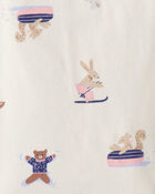 Toddler Girl Bunny Print 100% Cotton Long-Sleeve Snug Fit 4-Piece Pajamas - Brown/Blue, image 3 of 4 slides