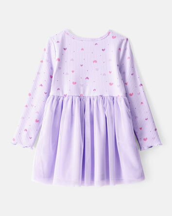 Toddler Girl Heart Print Long-Sleeve Dress - Purple, 