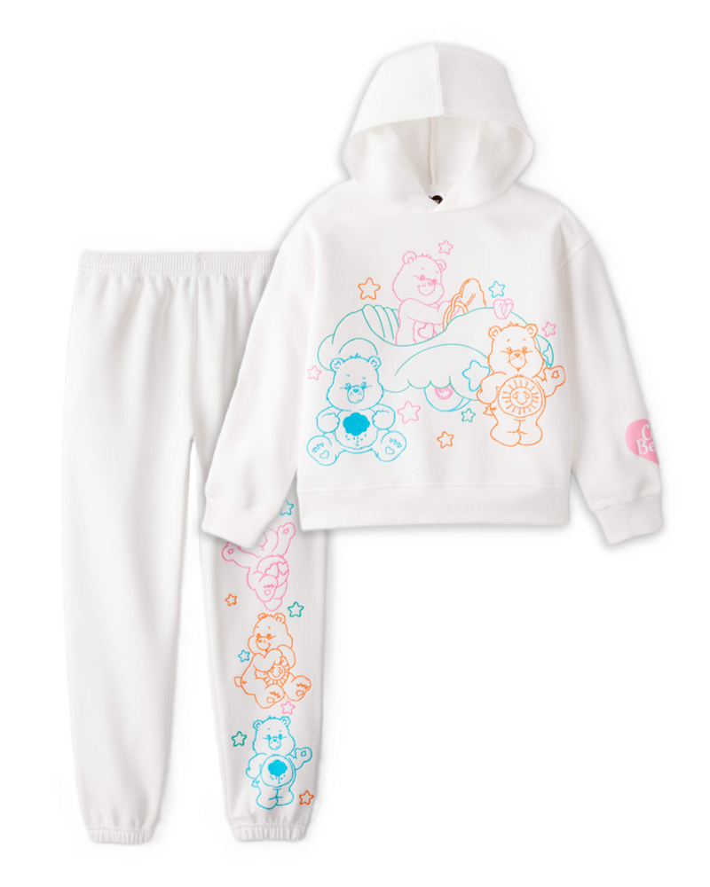 Girls 2-Piece Care Bears Pullover Hoodie & Active Pants Set - White, image 1 of 9 slides