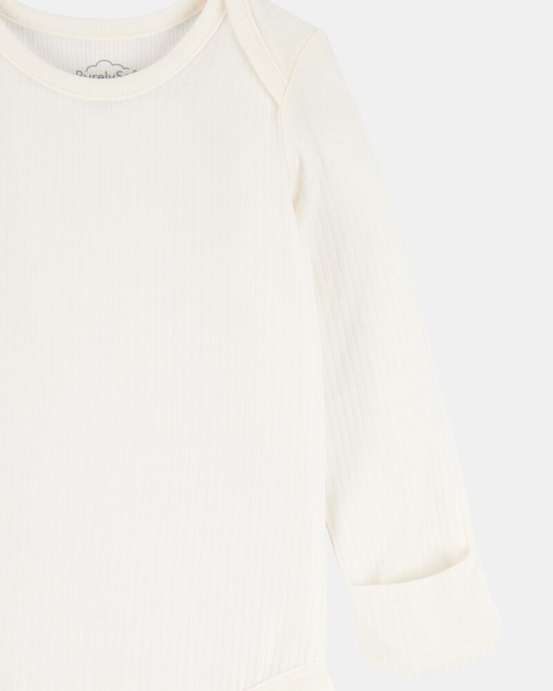 Baby 2-Pack Long-Sleeve PurelySoft Bodysuits - Khaki/Ivory, image 3 of 7 slides