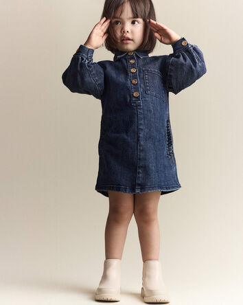 Toddler Girl Puff-Sleeve Denim Dress - Blue, 