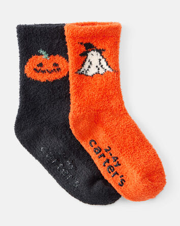 Toddler 2-Pack Halloween Chenille Socks - Black/Orange, 