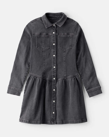 Girls Denim Long-Sleeve Dress - Black, 