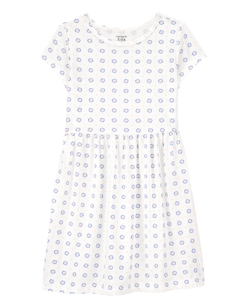 Girls Floral Short-Sleeve Dress- Ivory, 