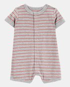 Baby Boy Crab Striped Cotton Blend Short-Sleeve Romper, image 1 of 4 slides
