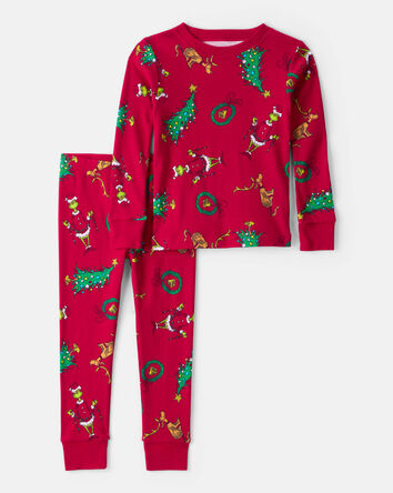 Toddler Dr. Seuss&trade; The Grinch Print 100% Cotton Long-Sleeve Snug Fit 2-Piece Pajamas - Red, 