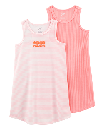 Girls 2-Pack Striped Nightgowns - Pink, 