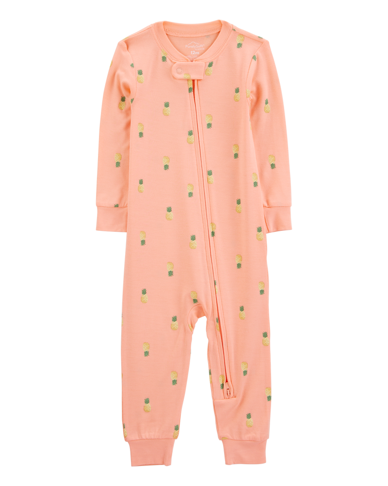 Baby Pineapple Print PurelySoft Footless 1-Piece Pajamas - Coral, image 1 of 5 slides