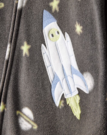 Toddler Boy Spaceship Star Fleece Long-Sleeve Loose Fit 1-Piece Pajamas - Grey, 