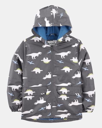 Boys Dinosaur Color Changing Rain Jacket - Grey, 