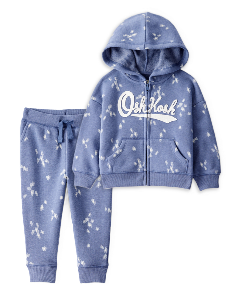 Baby Girl 2-Piece DayDream Fleece Heart Fleece Jacket & Joggers Set - Blue, image 1 of 7 slides