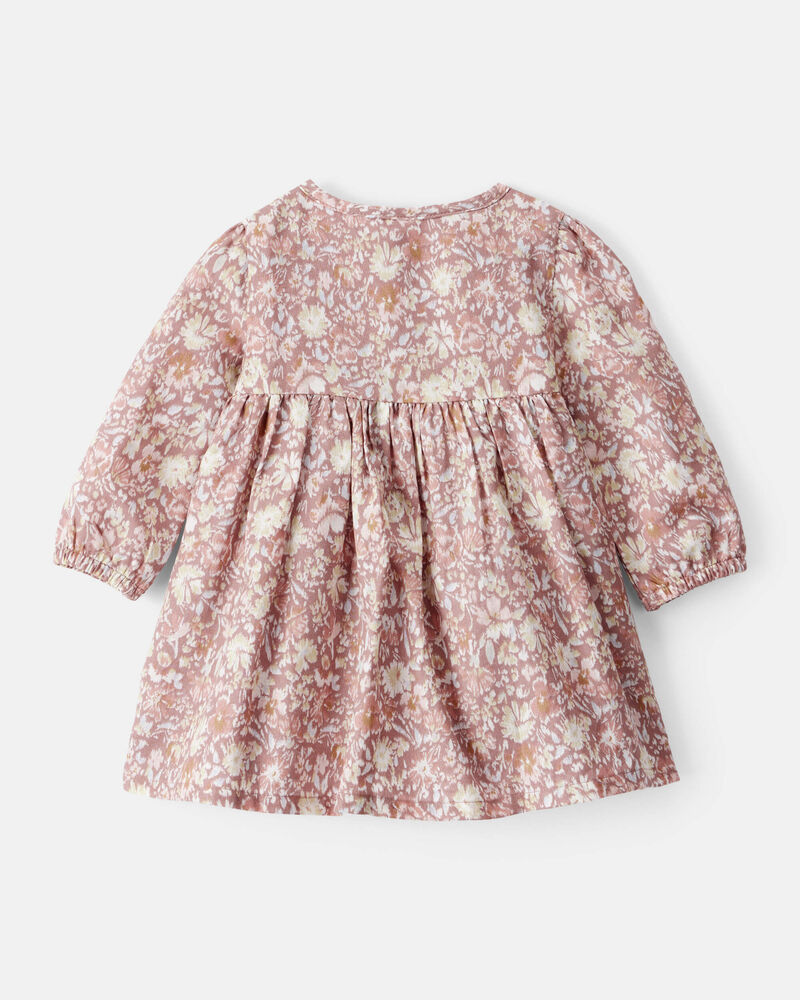 Baby Girl Floral Cotton Long-Sleeve Dress - Pink, image 2 of 5 slides