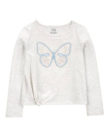 Kid Butterfly Jersey Long-Sleeve Boxy Fit Tee - Grey, 