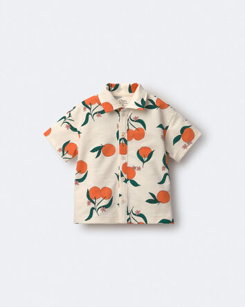 Toddler Boy Button-Down Short-Sleeve Shirt in Clementine Grove Print - Cream, 