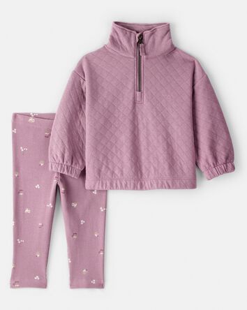 Baby Girl Quilted Quarter-Zip & Floral Legging Set - Purple, 