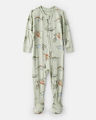 Baby Boy Dinosaur Print PurelySoft Long-Sleeve 2-Way Zip 1-Piece Pajamas - Green, image 1 of 6 slides