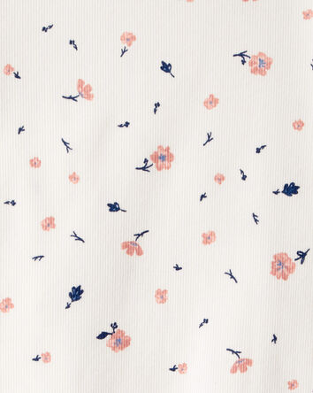 Kid Floral Mock Neck Ribbed Tee - Ivory, 