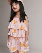 Toddler Girl Off Shoulder Flowy Top in Sunny Life Print - Light Pink, image 1 of 6 slides