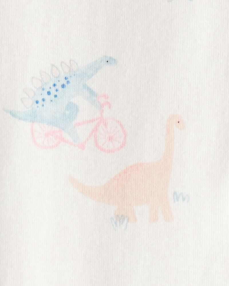 Baby Girl Dinosaur Print 100% Cotton Long-Sleeve 2-Way Zip 1-Piece Pajamas - White, image 3 of 4 slides