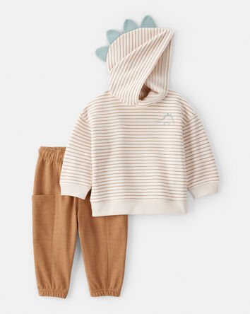 Baby Boy 2-Piece Dinosaur Hoodie & Pant Set - Cream/Brown, 