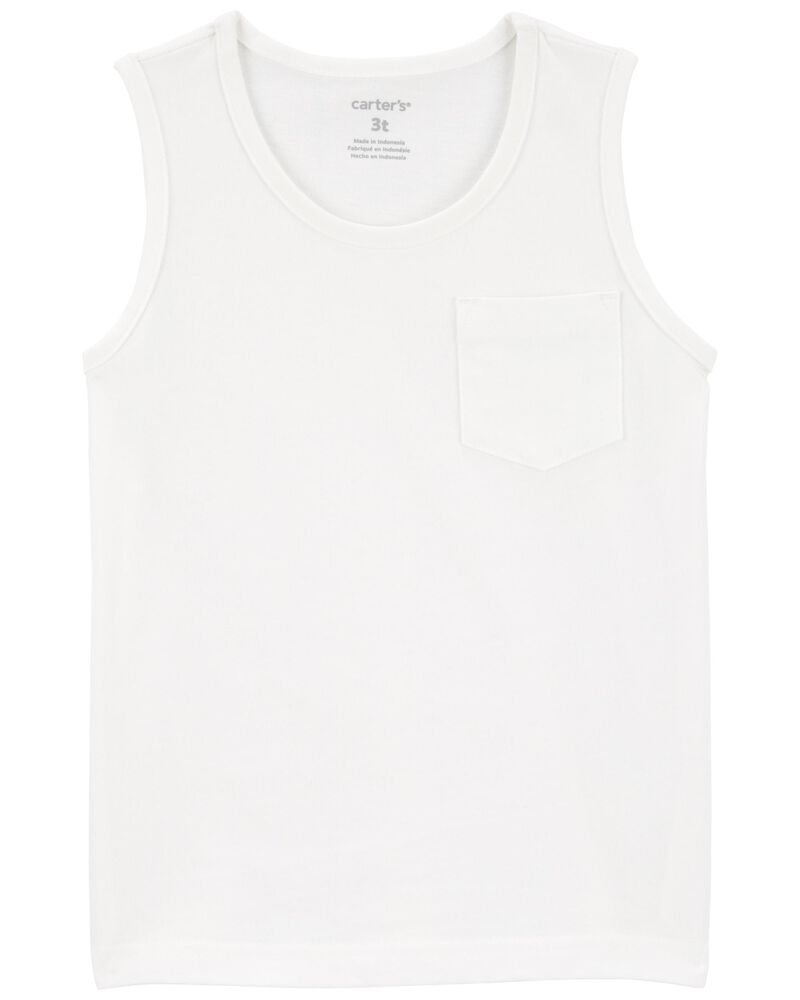 Toddler Boy Pocket Tank - White, image 1 of 3 slides