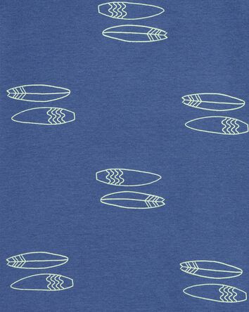 Boys 4-Piece Shark Surfboard 100% Snug Fit Cotton Pajamas - Blue, 