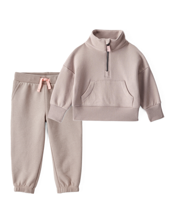 Baby Girl 2-Piece DayDream Fleece Quarter-Zip Pullover Sweatshirt & Joggers Set - Brown, 