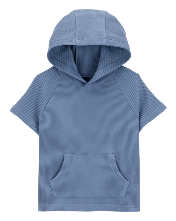 Baby Waffle Knit Hooded Pullover - Blue, 