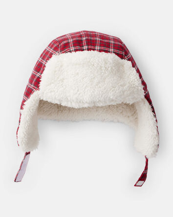 Baby Boy Plaid Winter Trapper Hat - Red/White, 