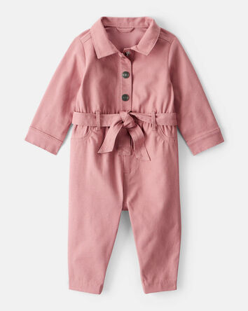 Baby Girl Cotton Long-Sleeve Jumpsuit - Pink, 