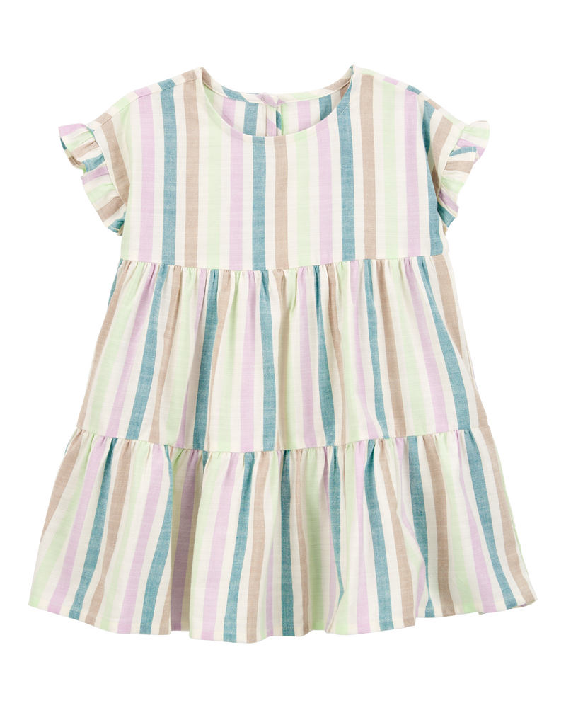 Toddler Striped Tiered Linen Look-Alike Dress, image 1 of 4 slides