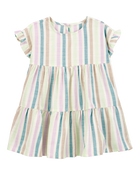 Toddler Striped Tiered Linen Look-Alike Dress, image 1 of 4 slides