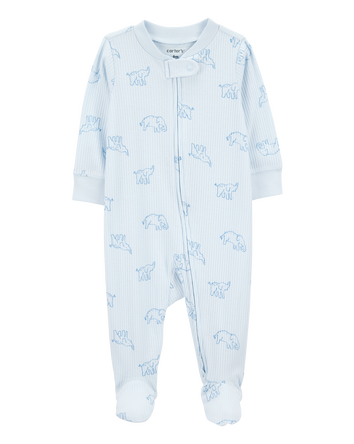 Baby Elephant Print 2-Way Zip Sleep & Play Pajamas - Blue, 