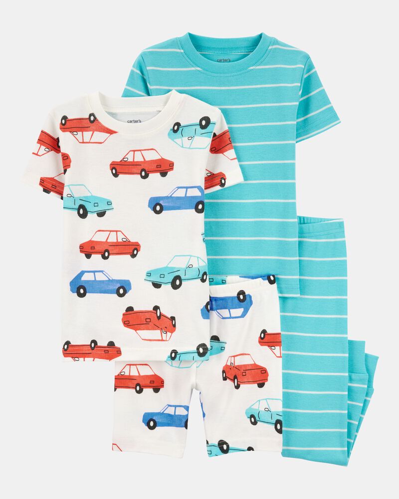 Toddler Boy 2-Piece Striped Car 100% Snug Fit Cotton Pajamas - Blue/White, image 1 of 4 slides