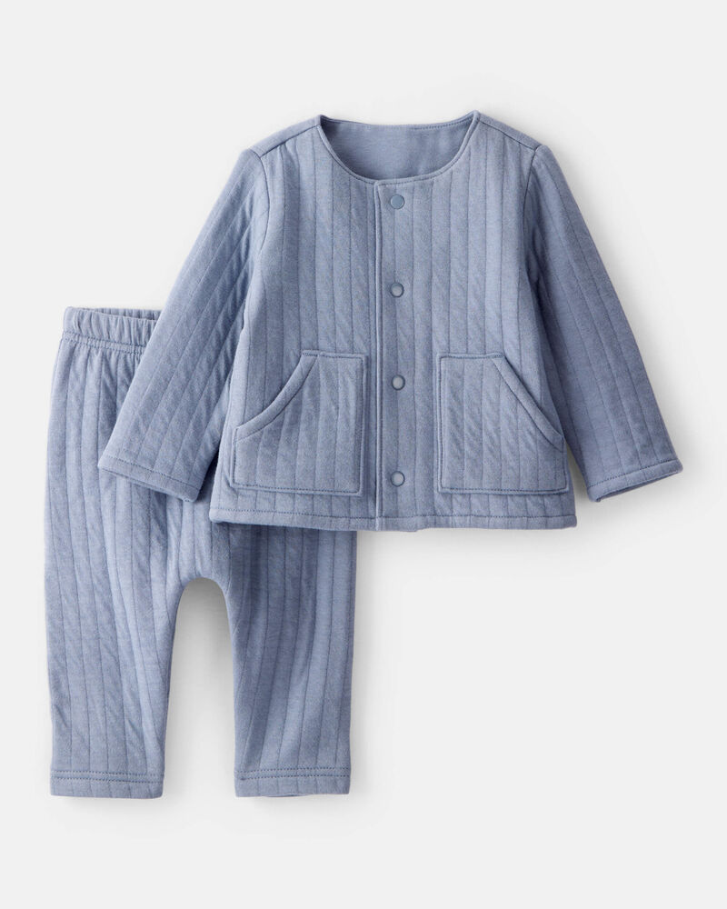 Baby Boy 2-Piece Quilted Long-Sleeve Sweater & Pant Set - Blue, image 1 of 3 slides