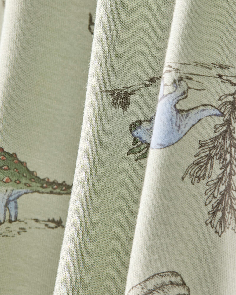 Baby Boy Dinosaur Print PurelySoft Long-Sleeve 2-Way Zip 1-Piece Pajamas - Green, image 3 of 6 slides