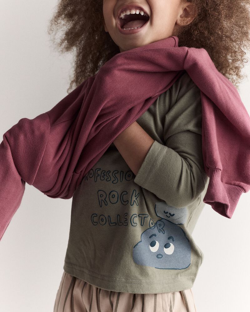 Toddler 'Rock Collector' Long-Sleeve Relaxed Graphic Tee - Olive, image 6 of 7 slides