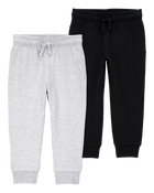 Baby 2-Pack Pull-On Drawstring Joggers - Grey/Black, image 1 of 9 slides