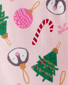 Toddler Girl Pink Ornaments 100% Cotton Long-Sleeve Snug Fit 1-Piece Pajamas - Pink, image 3 of 4 slides