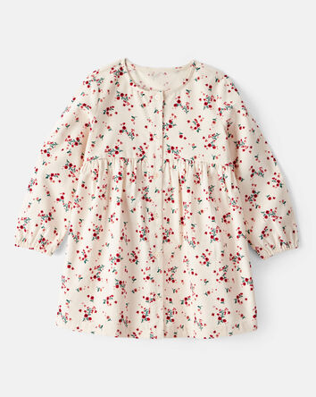 Toddler Girl Floral Print Corduroy Long-Sleeve Dress - White, 