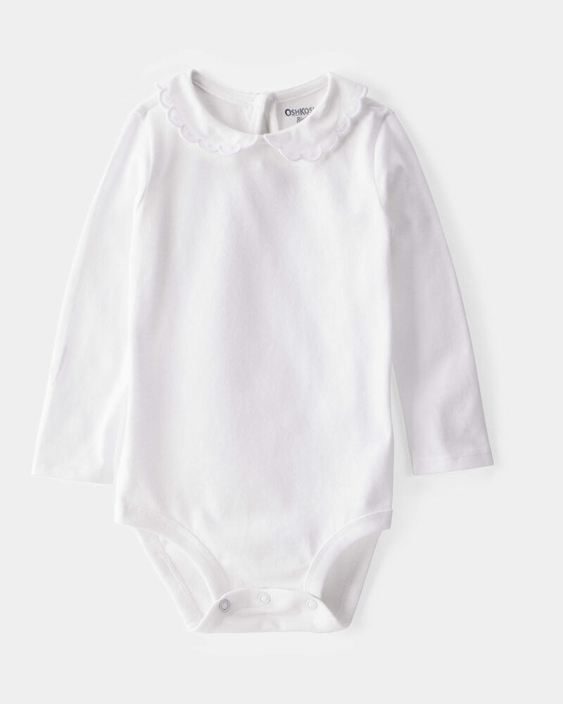 Baby Scalloped Collar Long-Sleeve Bodysuit - White, image 1 of 4 slides