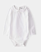Baby Scalloped Collar Long-Sleeve Bodysuit - White, image 1 of 4 slides