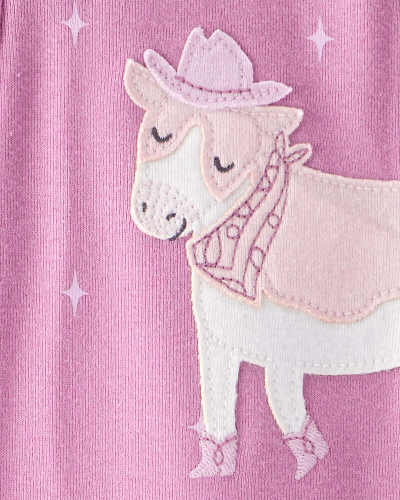 Toddler Girl Cowgirl 100% Cotton 1-Piece Pajamas - Pink, image 3 of 4 slides